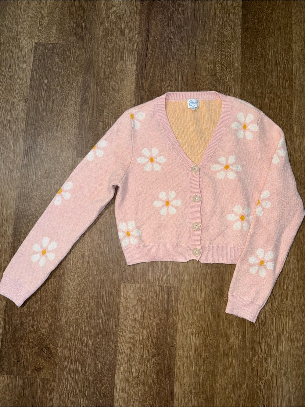 Francesca’s Blue Rain Floral Button Front V-Neck Cardigan Sweater Women's M